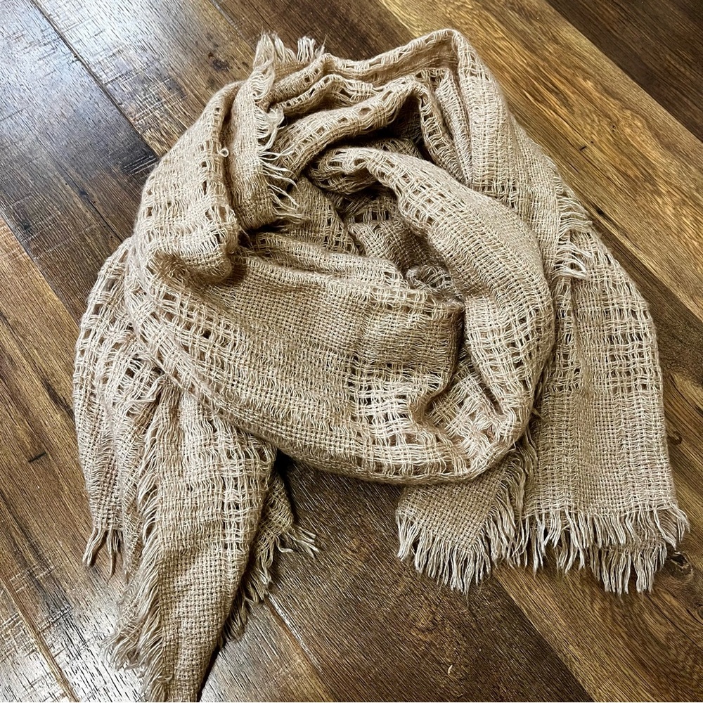 Cream Blanket Scarf with Woven Detail